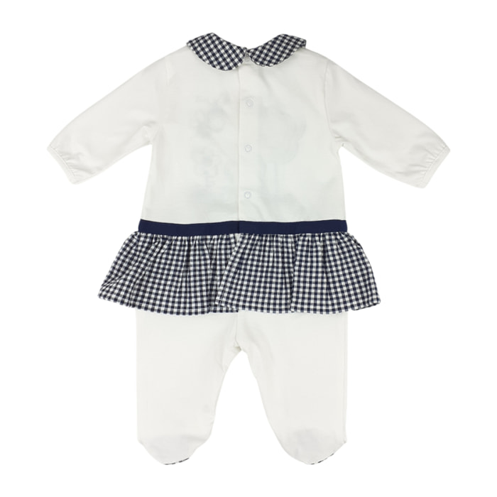 TUTINA JERSEY BIANCA CON GONNELLINA APPLICATA VICHY BLU