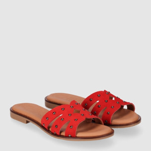 Sandalias de Serraje - Rojo - Tacón: Bajo