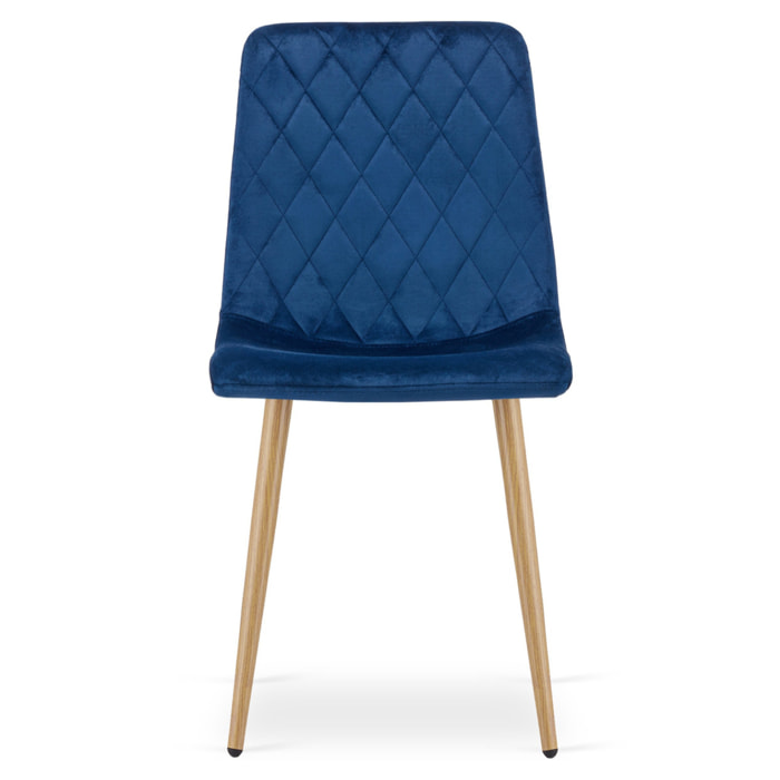 Sedia Turin in velluto blu navy con gambe effetto legno