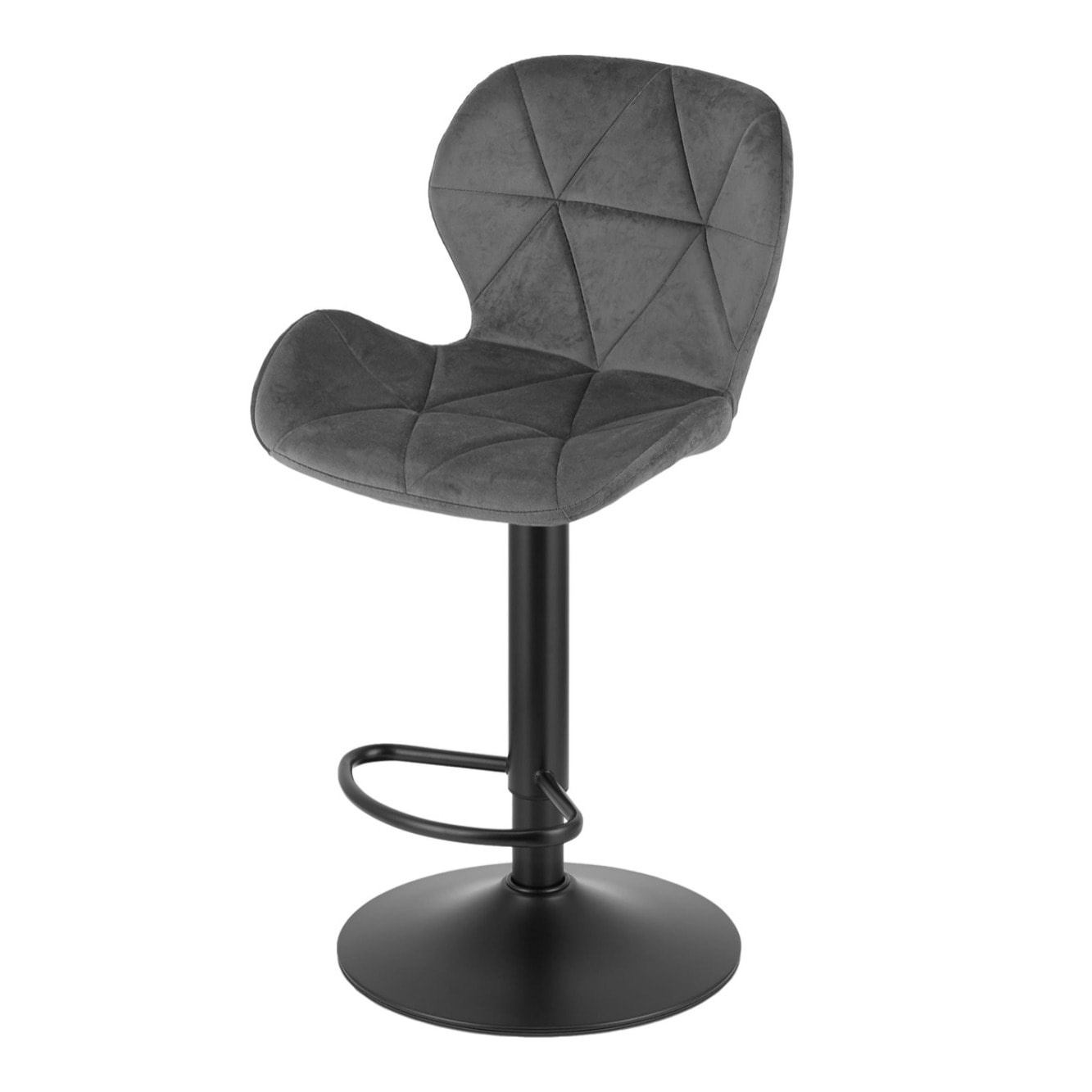 Sgabello da bar West in velluto grigio con base nera