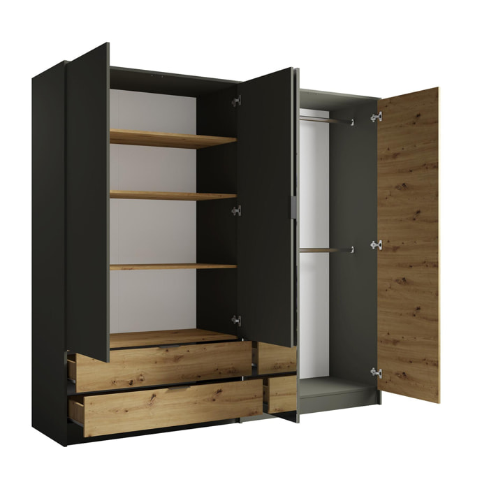 Nicosie - armoire avec miroir - bois et gris - 220x203 cm - Bois / Gris
