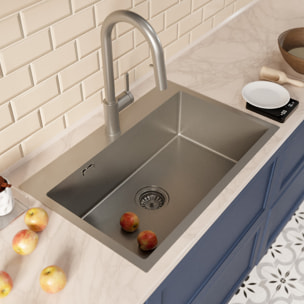 Timeless 68x45x21 cm évier encastrable inox 304 + mitigeur inox avec douchette extractible, gun metal brossé (TMLKST-6845BGM-M2)