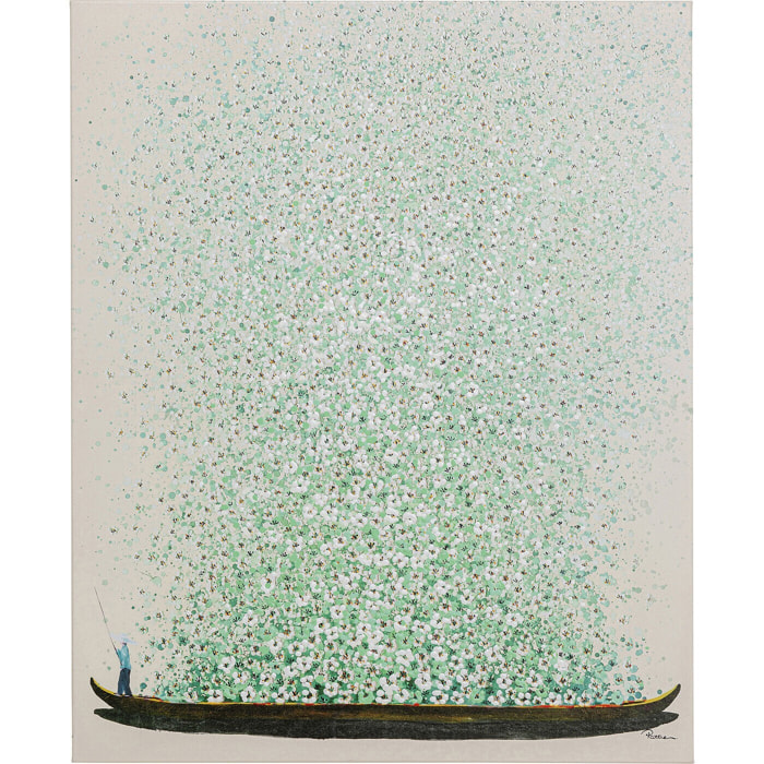 Tableau Touched fleurs pirogue beige et vert Kare Design