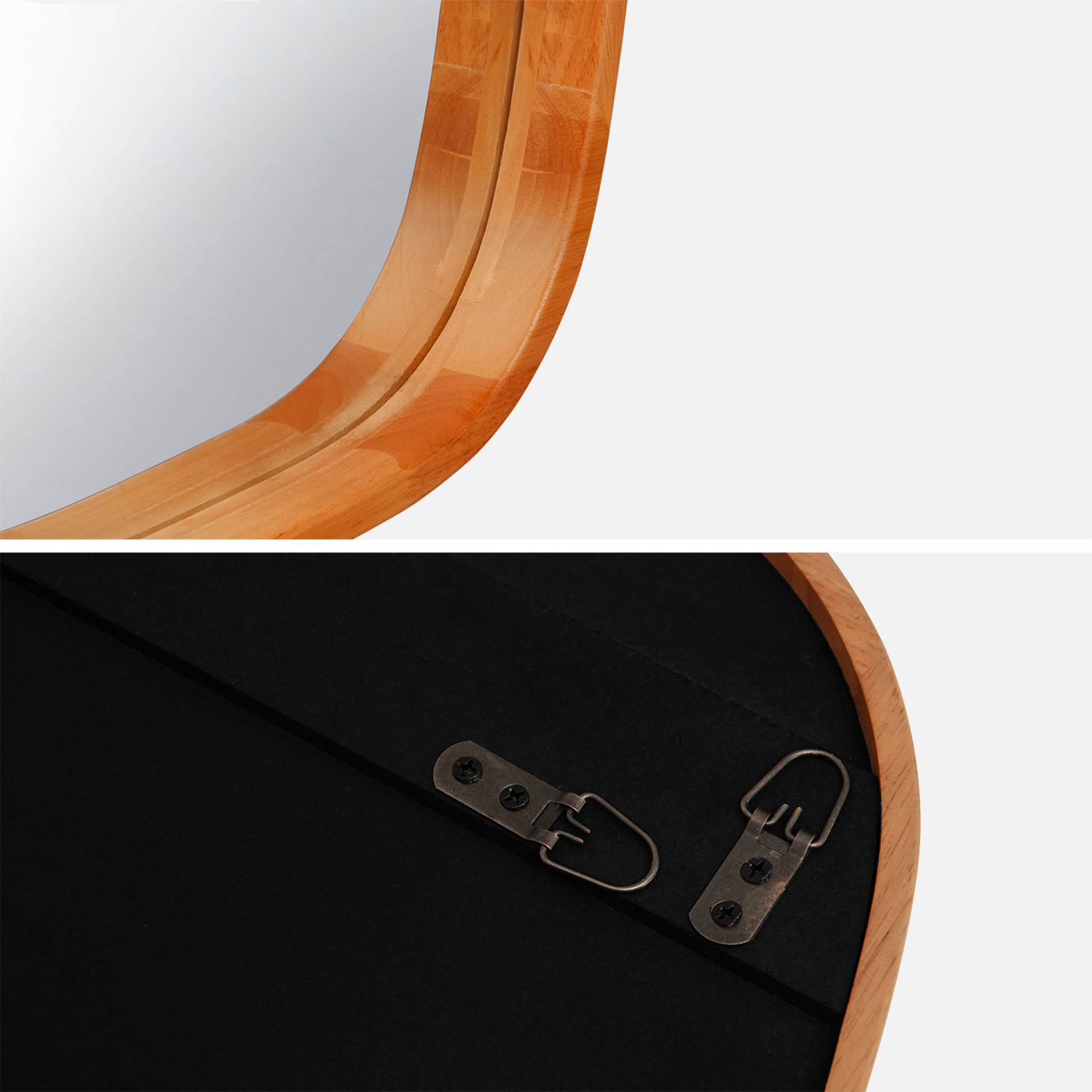 Miroir rectangulaire JAMIE en bois d'hévéa. bords arrondis. couleur bois clair. 120 cm