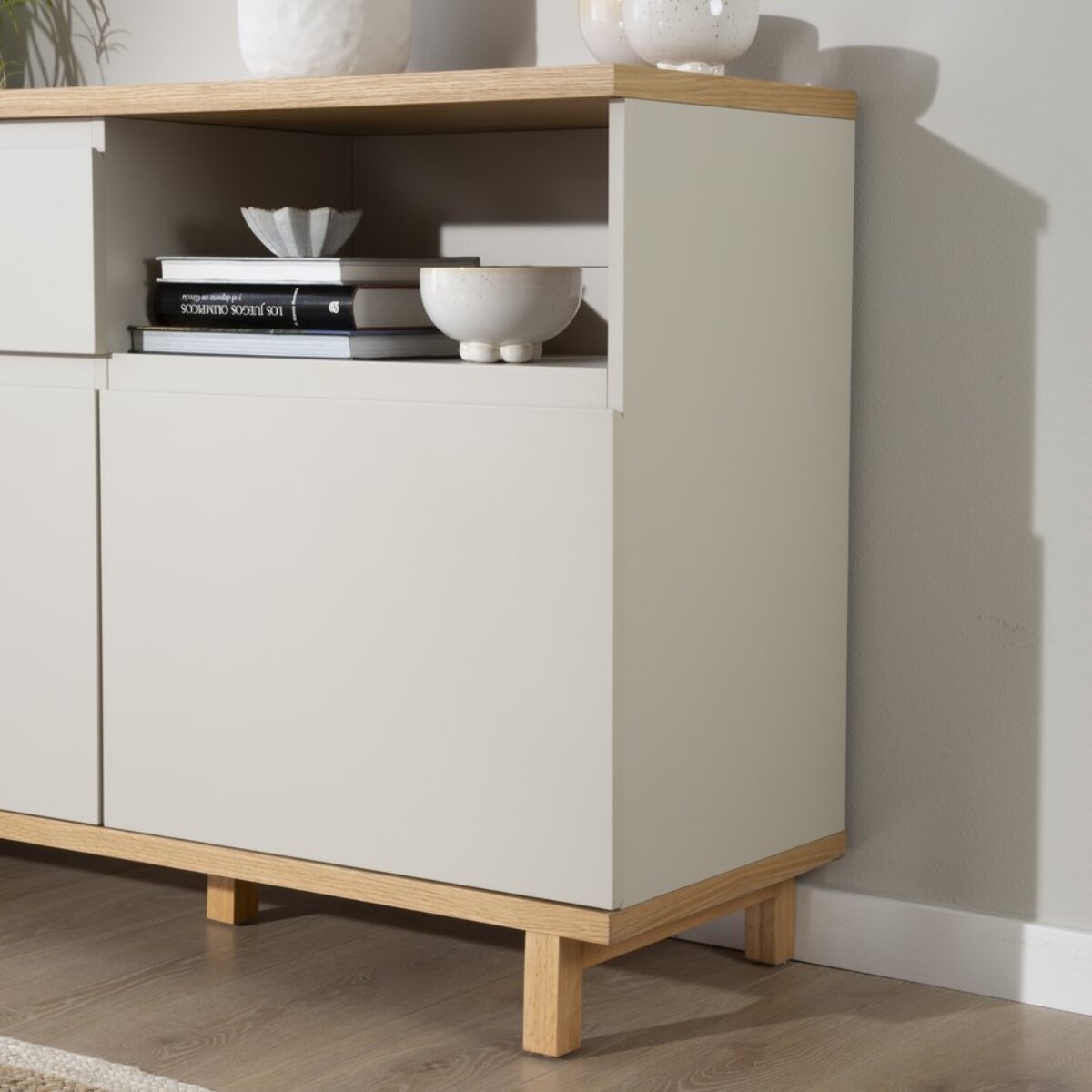 Buffet Ellinor -tableau en chêne et panneau mdf-couleur chêne/beige 170 x 80 x 40 cm