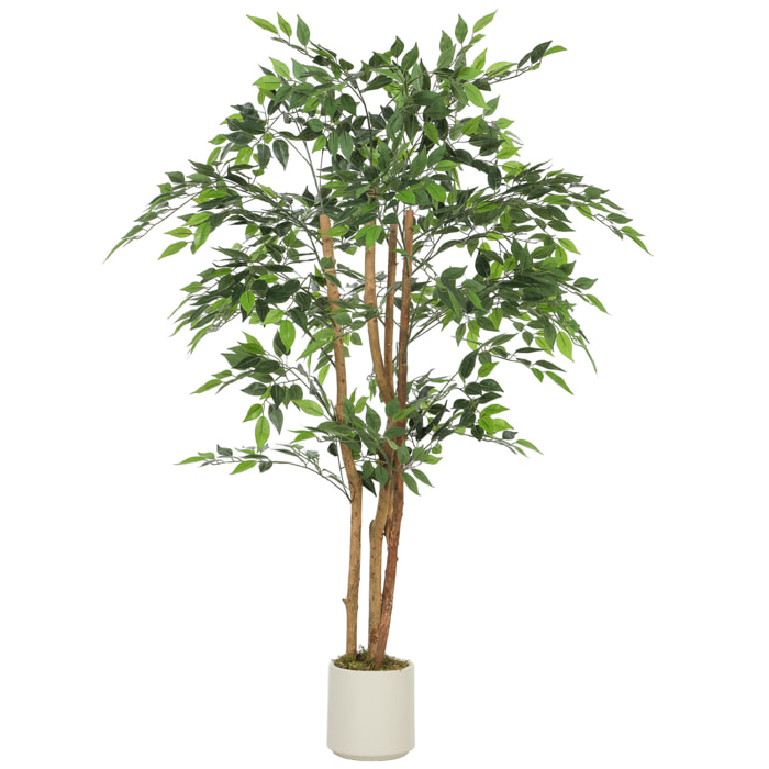 Ficus Artificial 150 cm, con Tronco Natural, Planta Artificial Realista para Interior con Maceta, Decoración para Hogar, Salón, Oficina, 65x65x150 cm, Verde