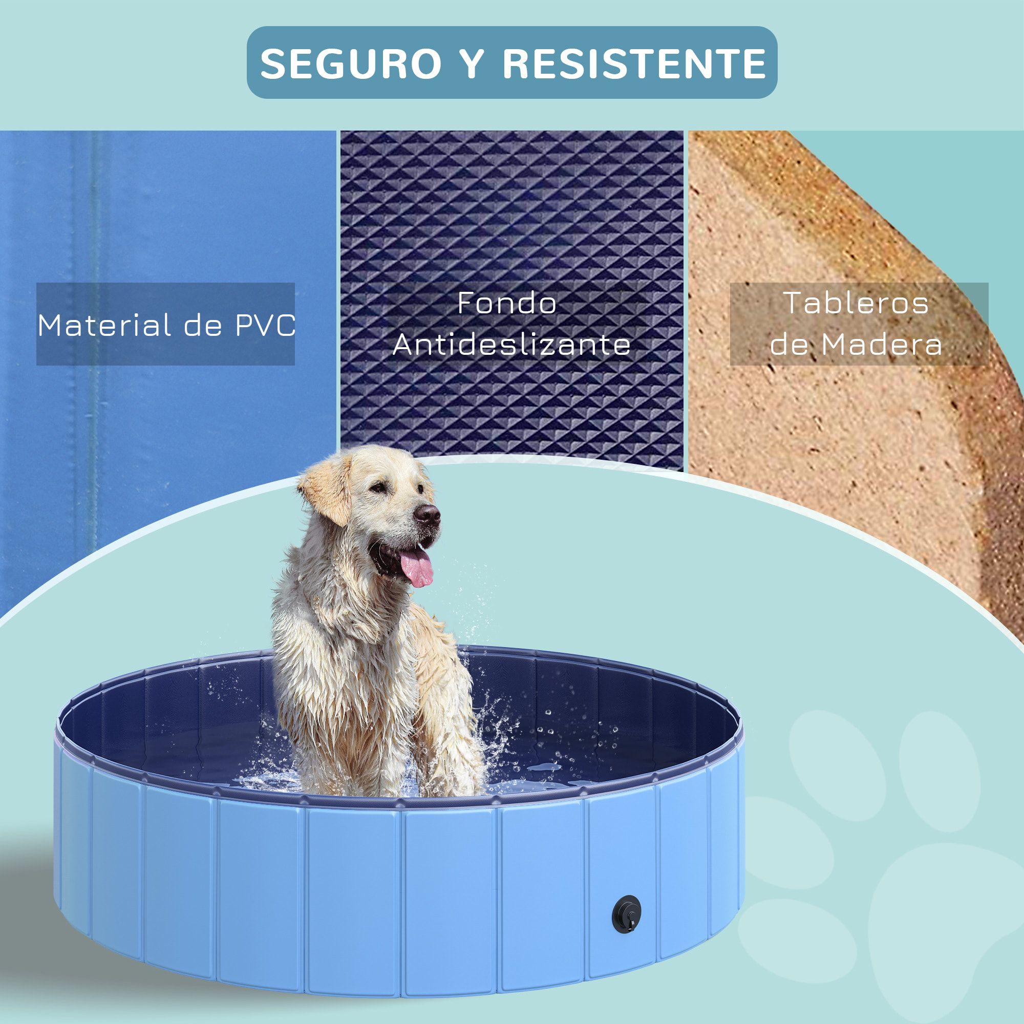 Piscina Plegable para Mascotas de PVC Madera Φ120x30 cm Azul