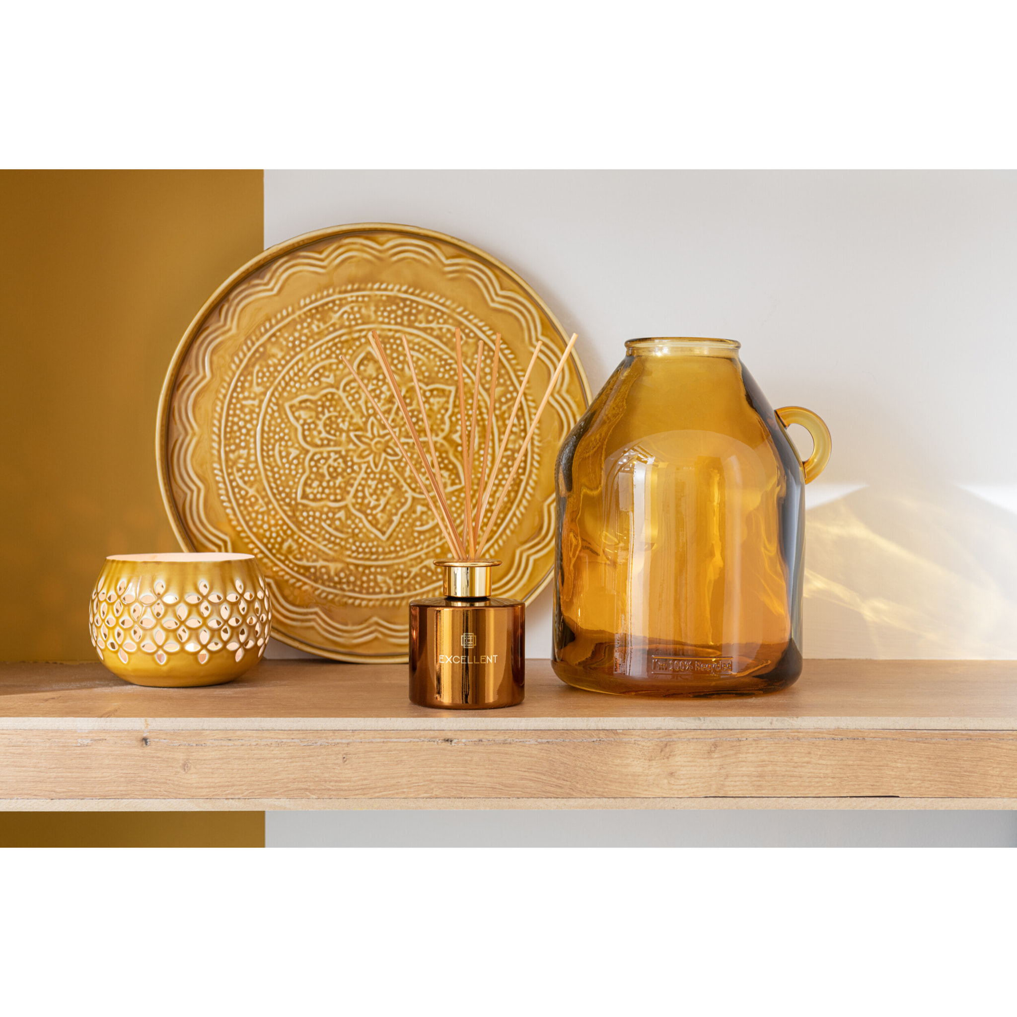 J-Line vase Anse Cylindre - verre - ocre - small -  Ø 18 cm