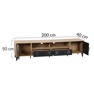 Tribeca - meuble tv - effet bois et métal noir - 200 cm - Bois / Noir