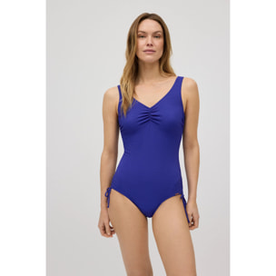 Costume da bagno modellante in piqué con fiocco blu navy