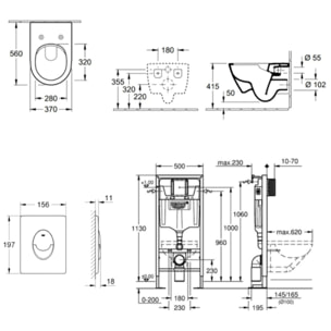 Pack WC suspendu sans bride Subway 2.0 + abattant + plaque blanche + bâti Grohe