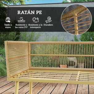 Conjunto de Jardín Exterior de Ratán Sintético de 4 Piezas Muebles de Jardín Exterior Sofá Esquinero Incluye 2 Sofás de 2 Plazas 1 Reposapiés 1 Mesa de Centro con Cojines Natural