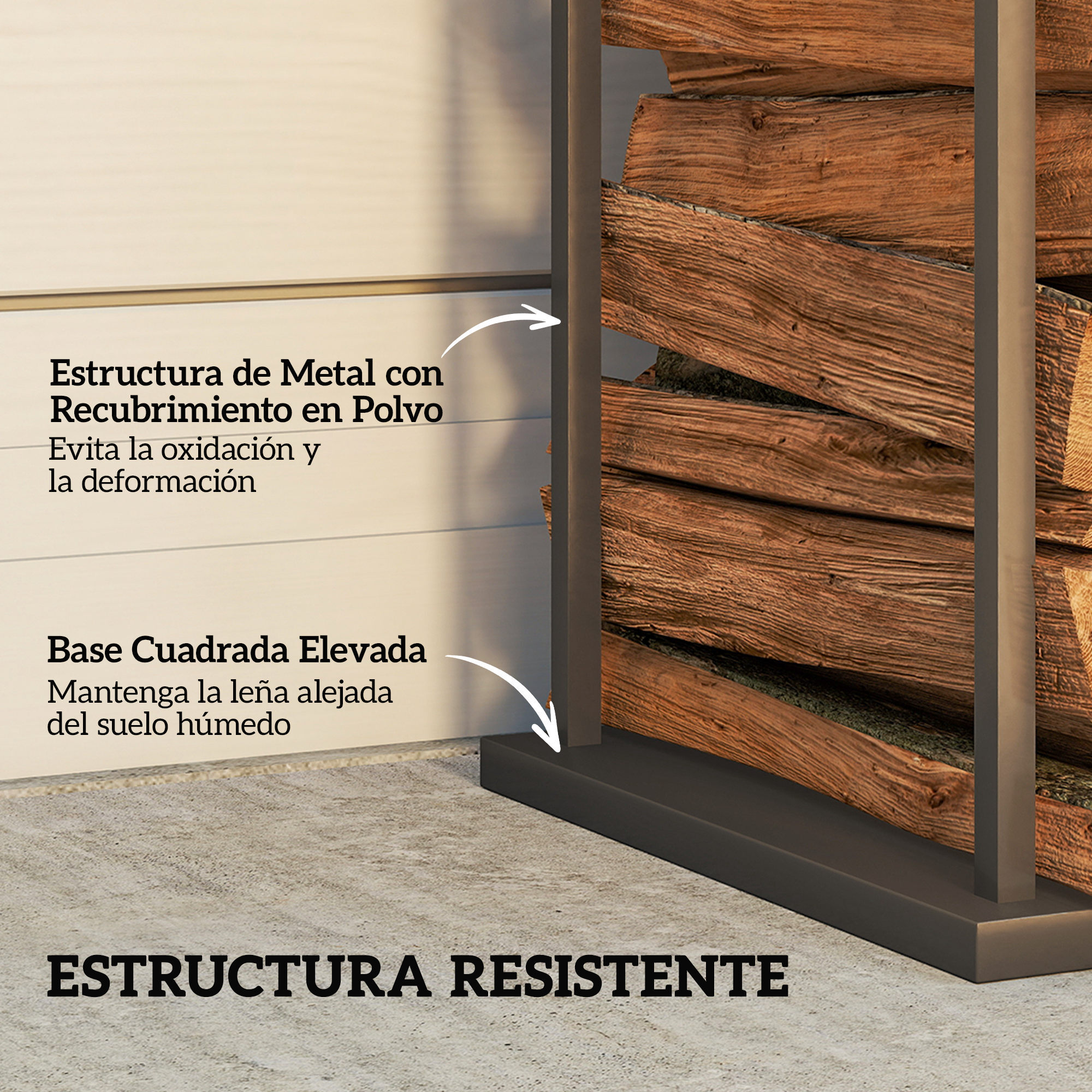 Estante de Leña Metálico, Soporte para Leña de Chimenea, Leñero Exterior con Base Elevada, para Interior y Exterior, Carga 100 kg, 33x33x110 cm, Negro