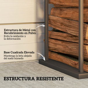 Estante de Leña Metálico, Soporte para Leña de Chimenea, Leñero Exterior con Base Elevada, para Interior y Exterior, Carga 100 kg, 33x33x110 cm, Negro