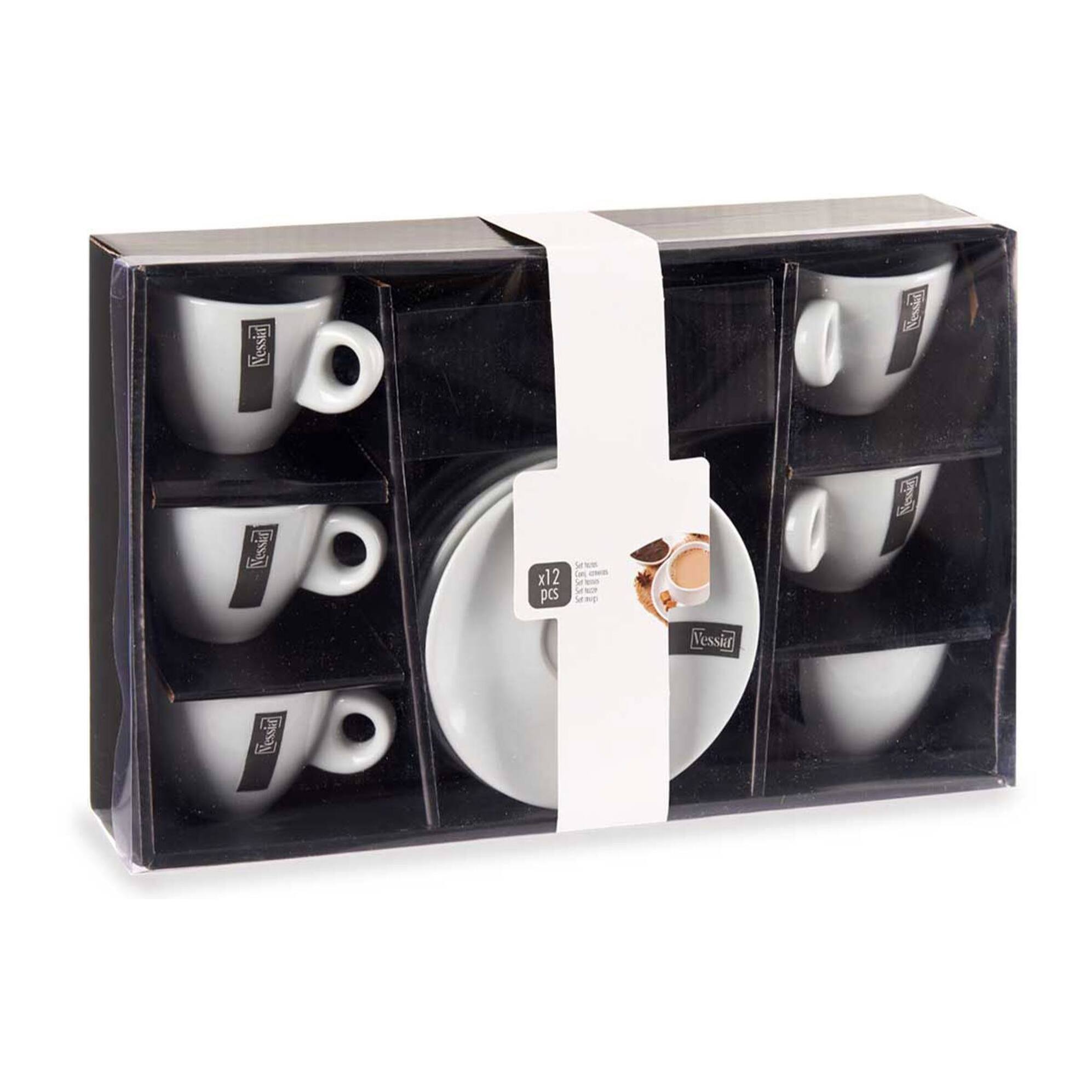 Set 6 tazas cafe porcelana blanca c plat colección vessia