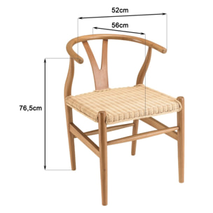 WILL - Chaise en bois de mahogany, dossier arrondi et assise en rotin
