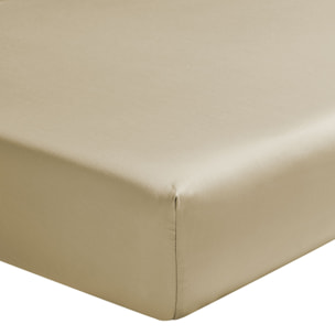 Drap housse uni en satin de coton bio, TEOPHILE, Beige Désert