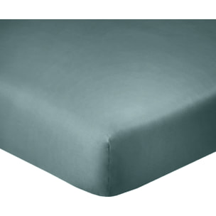 Drap Housse 100% Coton 180x200cm Bonnet 35cm 100% Coton 57fils Bleu Canard