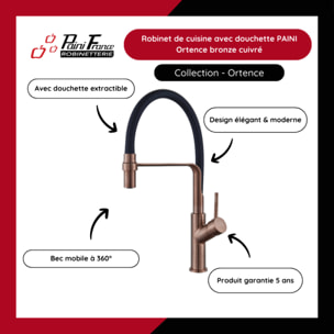 Robinet de cuisine avec douchette PAINI Ortence bronze cuivre