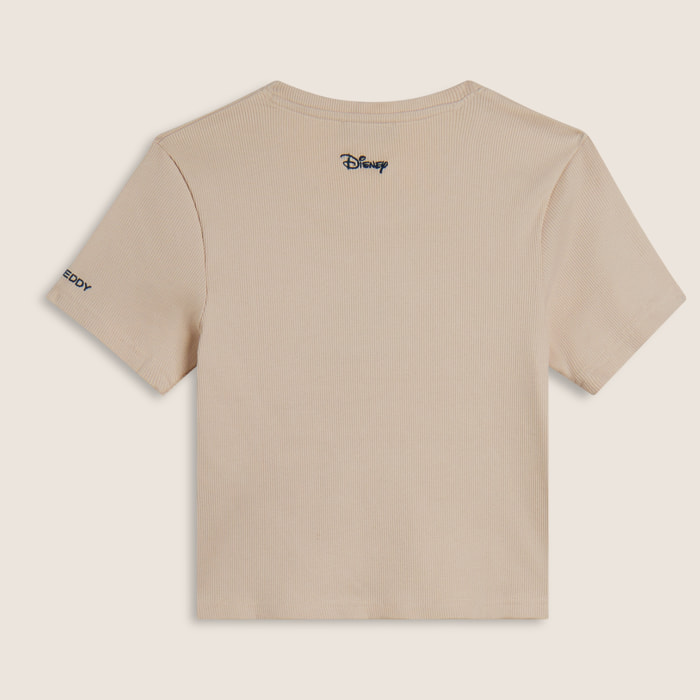 T-shirt cropped da donna in costina con ricami Disney