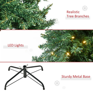 HOMCOM Árbol de Navidad con 700 Luces LED Blanco Cálido, 210 cm, Árbol de Navidad Artificial con 2154 Ramas de PVC Ignífugo, Soporte Metálico Plegable, Verde
