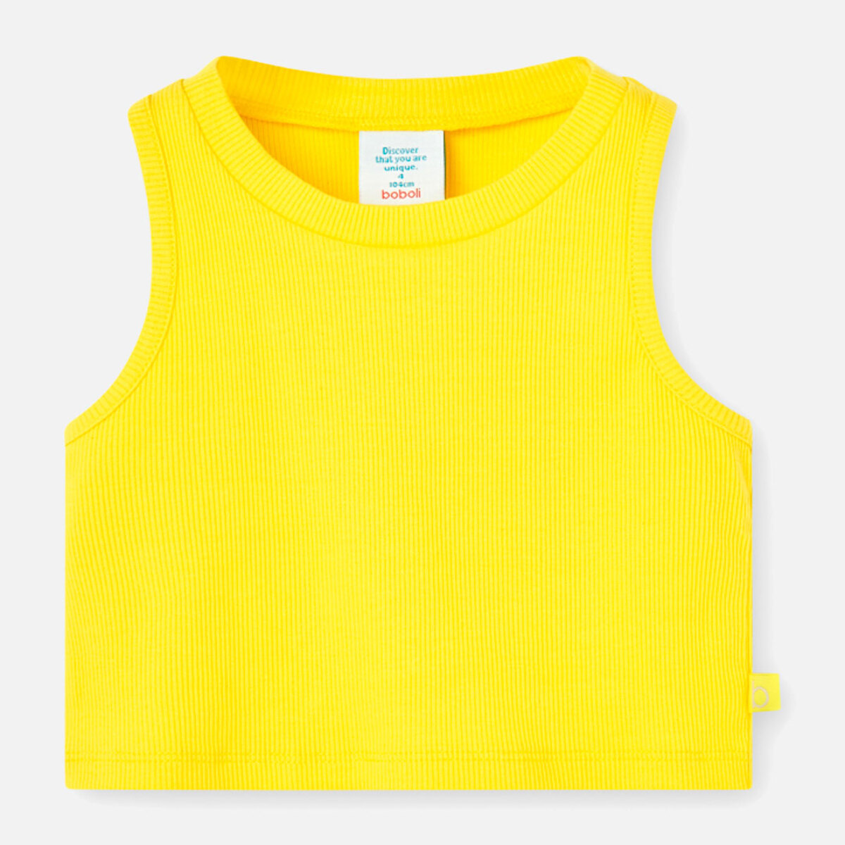 Top niña, canalé, tirantes, cuello redondo, amarillo