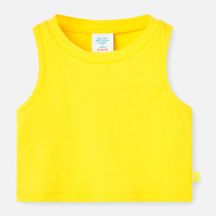 Top niña, canalé, tirantes, cuello redondo, amarillo