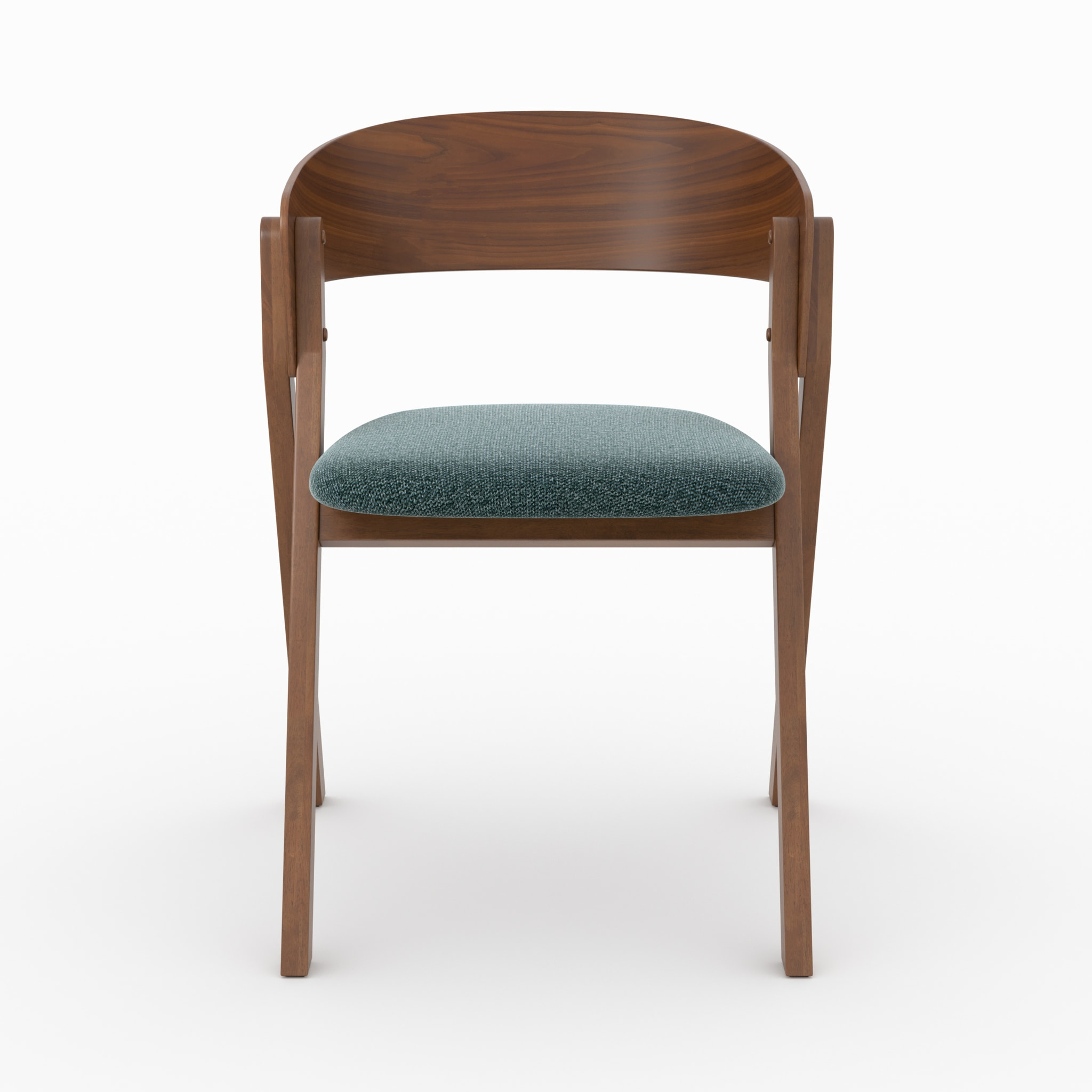 Chaise en bois d'hévéa et tissu vert chiné - Héloïse