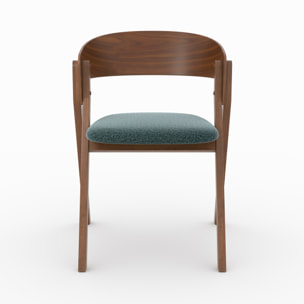 Chaise en bois d'hévéa et tissu vert chiné - Héloïse