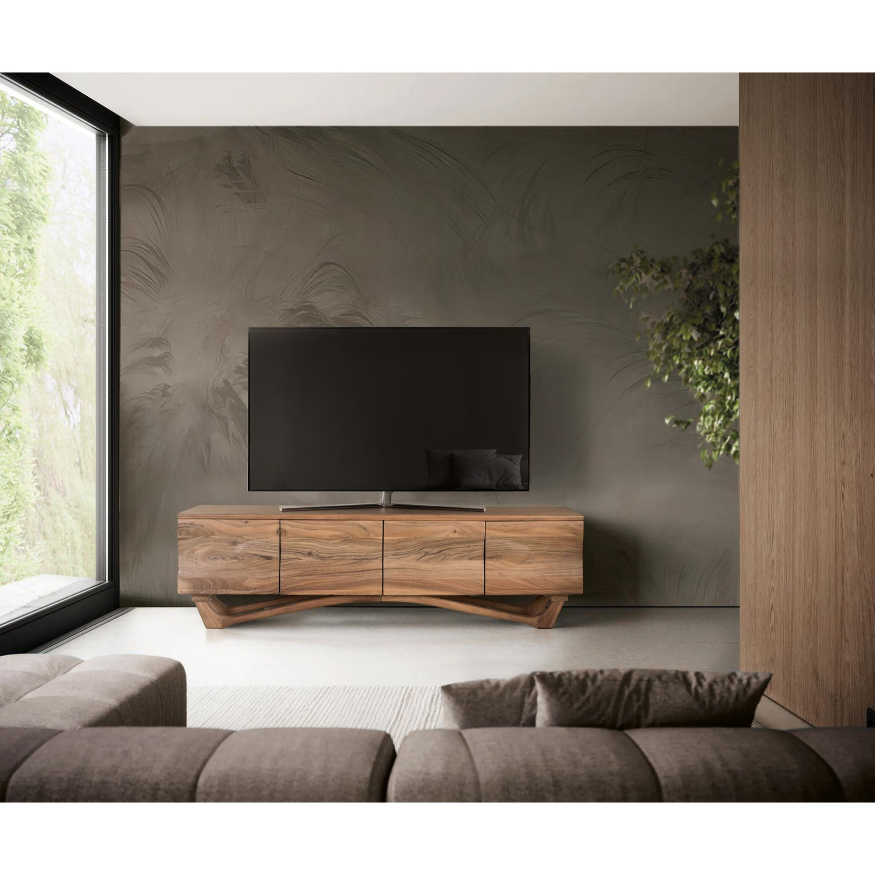 Mueble TV de Madera de Acacia 170 Cm Estilo Rústico Moderno