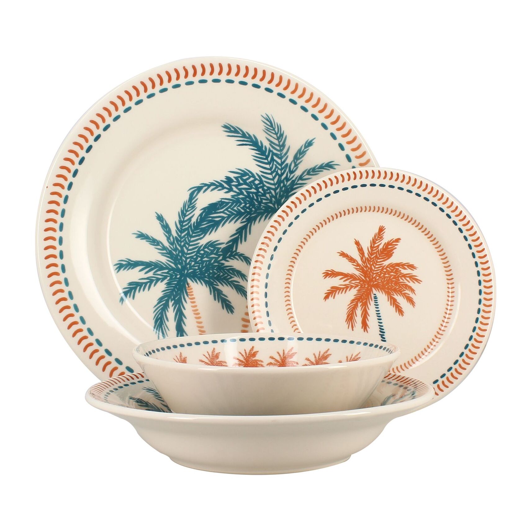 Lot de 6 assiettes creuses dessin tropical en grès 21,5cm TROPIQUE