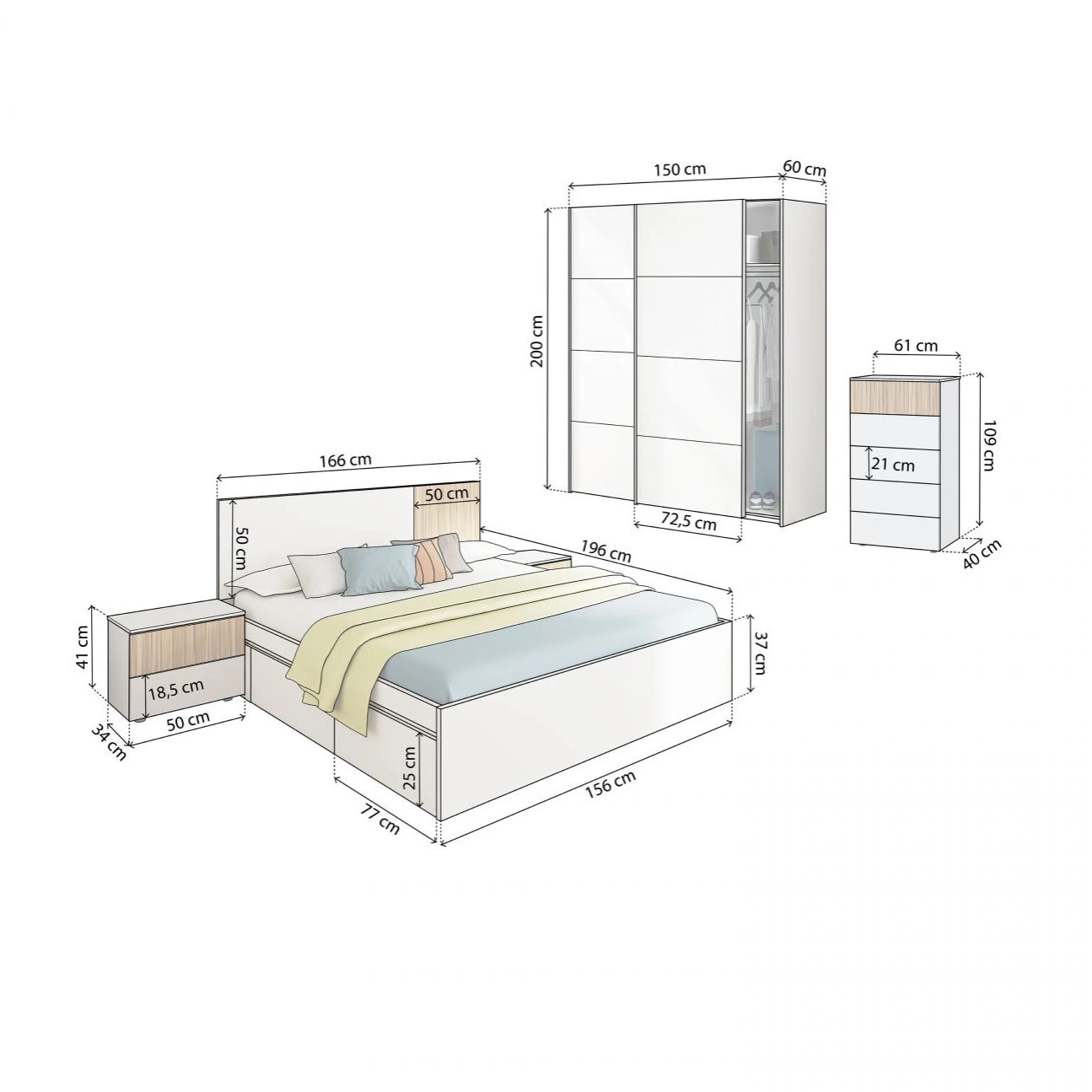 Dormitorio Nitza 5C Max V1 Blanco Artik (Blanco Mate) - Natur