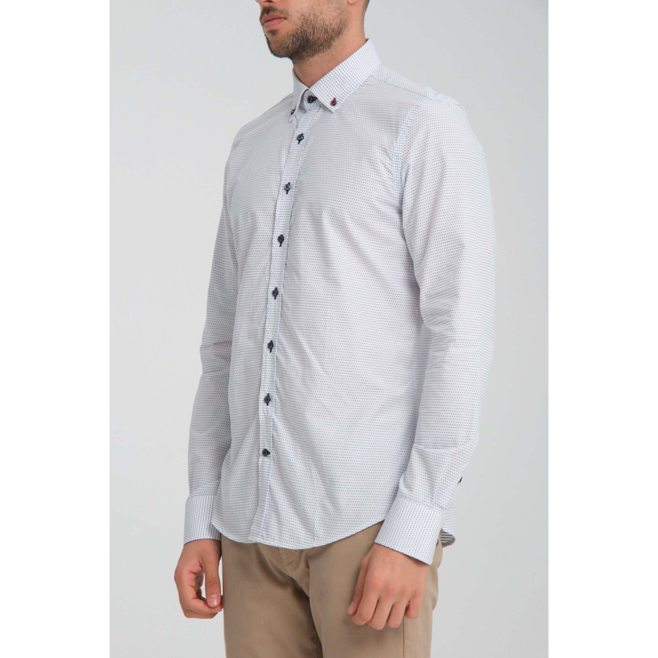 Camicia Uomo Botton Down Slim Jacquard Fantasia Bianco e Blu