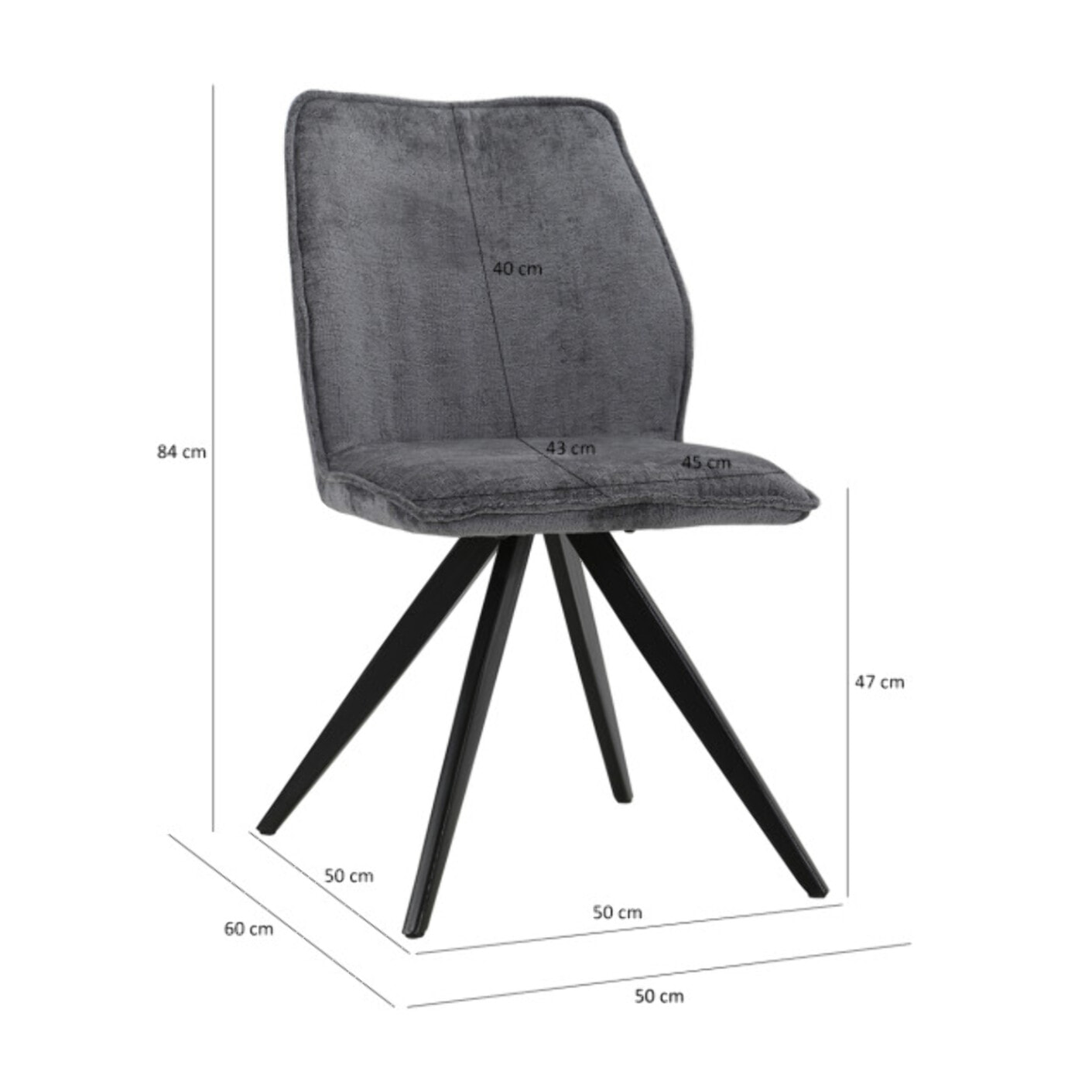 Chaise ergonomique velours et pieds croix métal - 3 coloris - LISBONNE