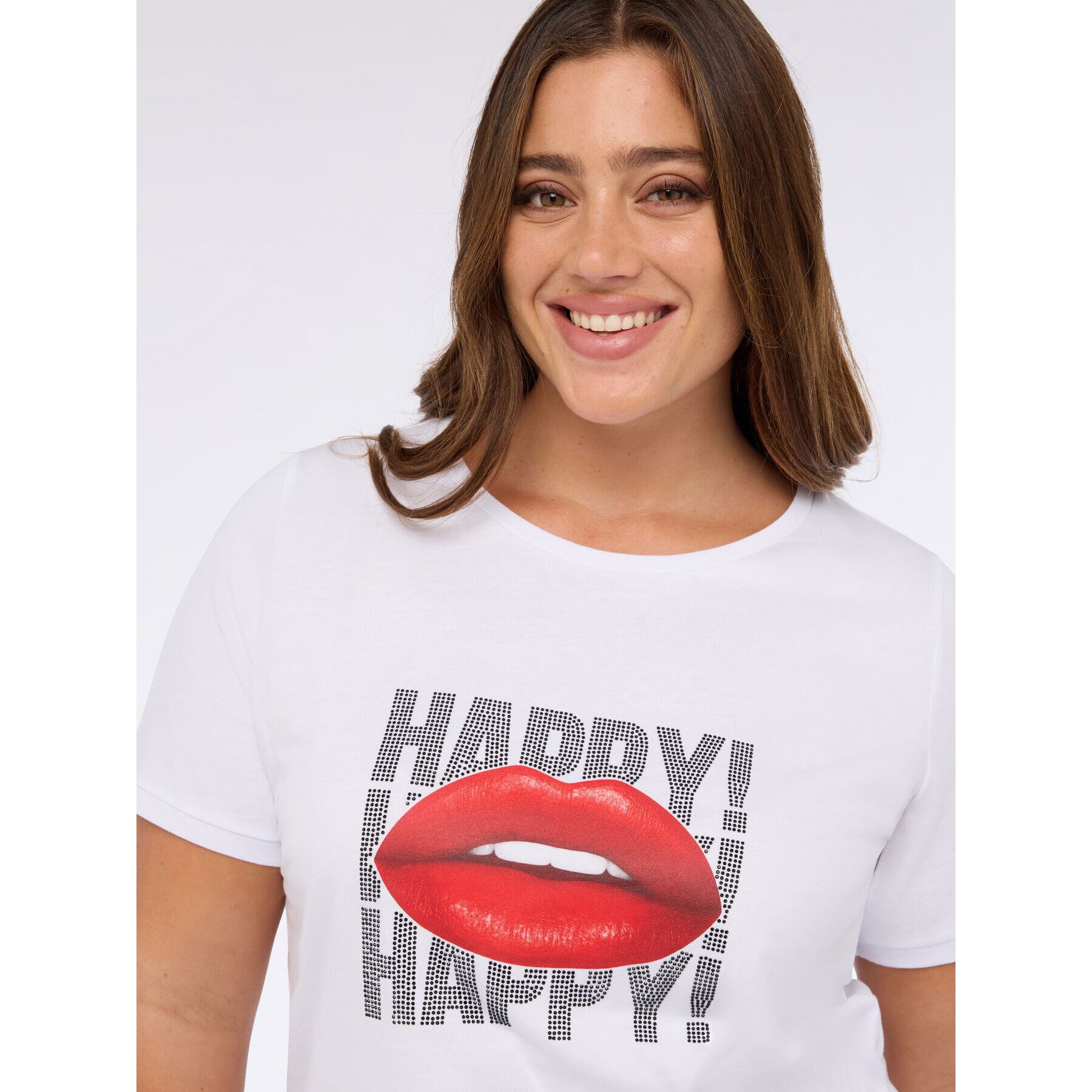 Fiorella Rubino - Camiseta Happy! de punto de algodón - Blanco