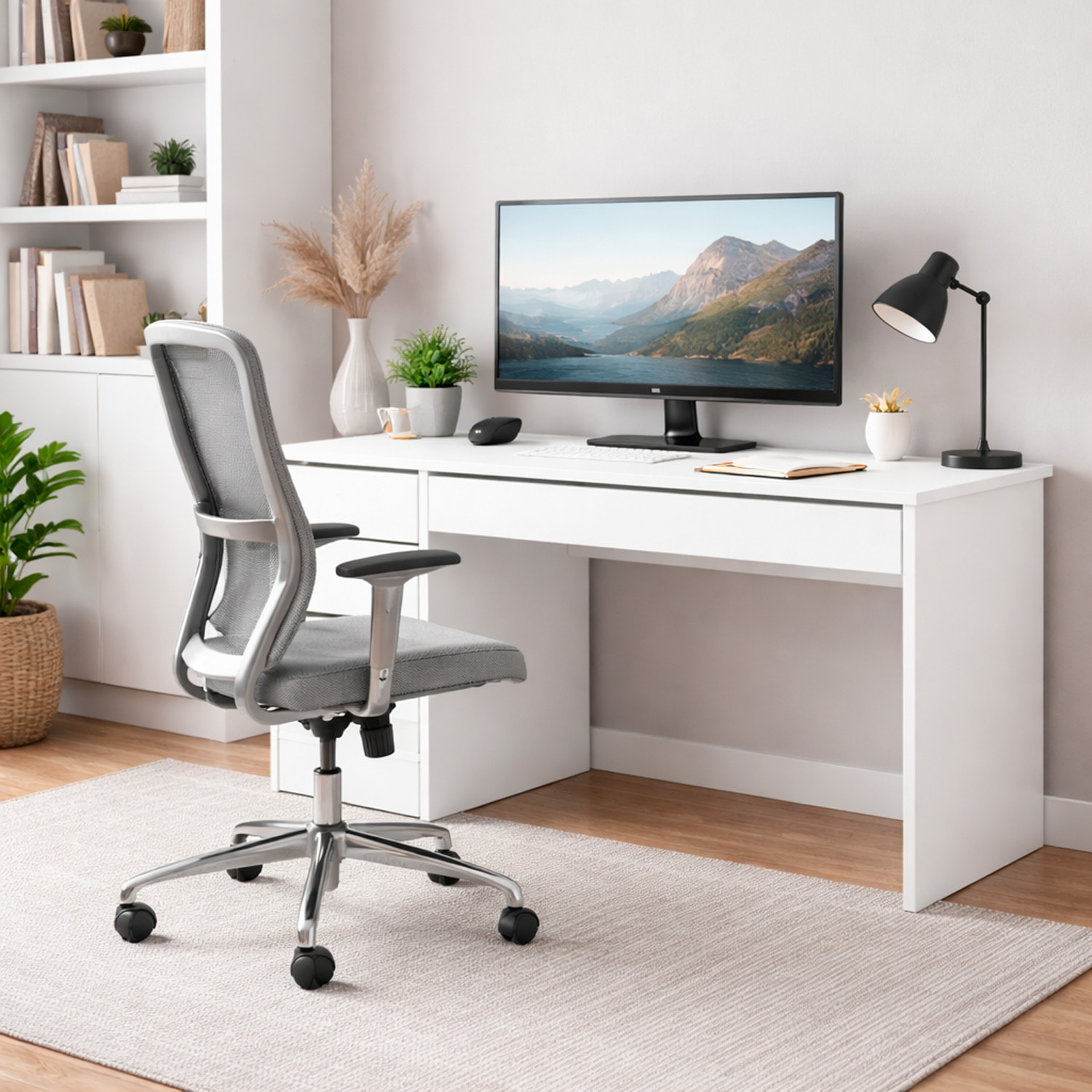 Scrivania Multifunzione Con 5 Cassetti Tavolo Trucco E Ufficio Moderna E Spaziosa Ideale Per Studio Camera E Home Office 143 x 120 x 55 cm Bianco