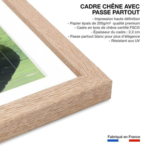 Affiche enfant paresseux à la pêche  Affiche + cadre en bois - Chêne