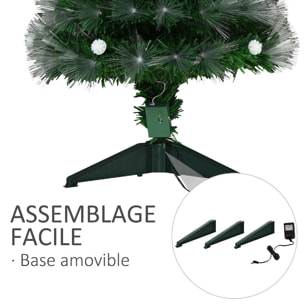 Sapin de Noël artificiel lumineux fibre optique LED + 14 ampoules + support pied Ø 48 x 90H cm 90 branches étoile sommet brillante vert