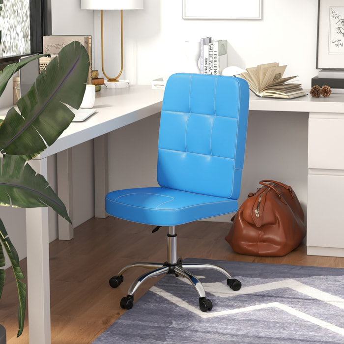 Silla de Oficina sin Brazos Silla de Escritorio Giratorio de Piel Sintética con Altura Ajustable Estilo Moderno Carga 120 kg 45x59x90-100 cm Azul