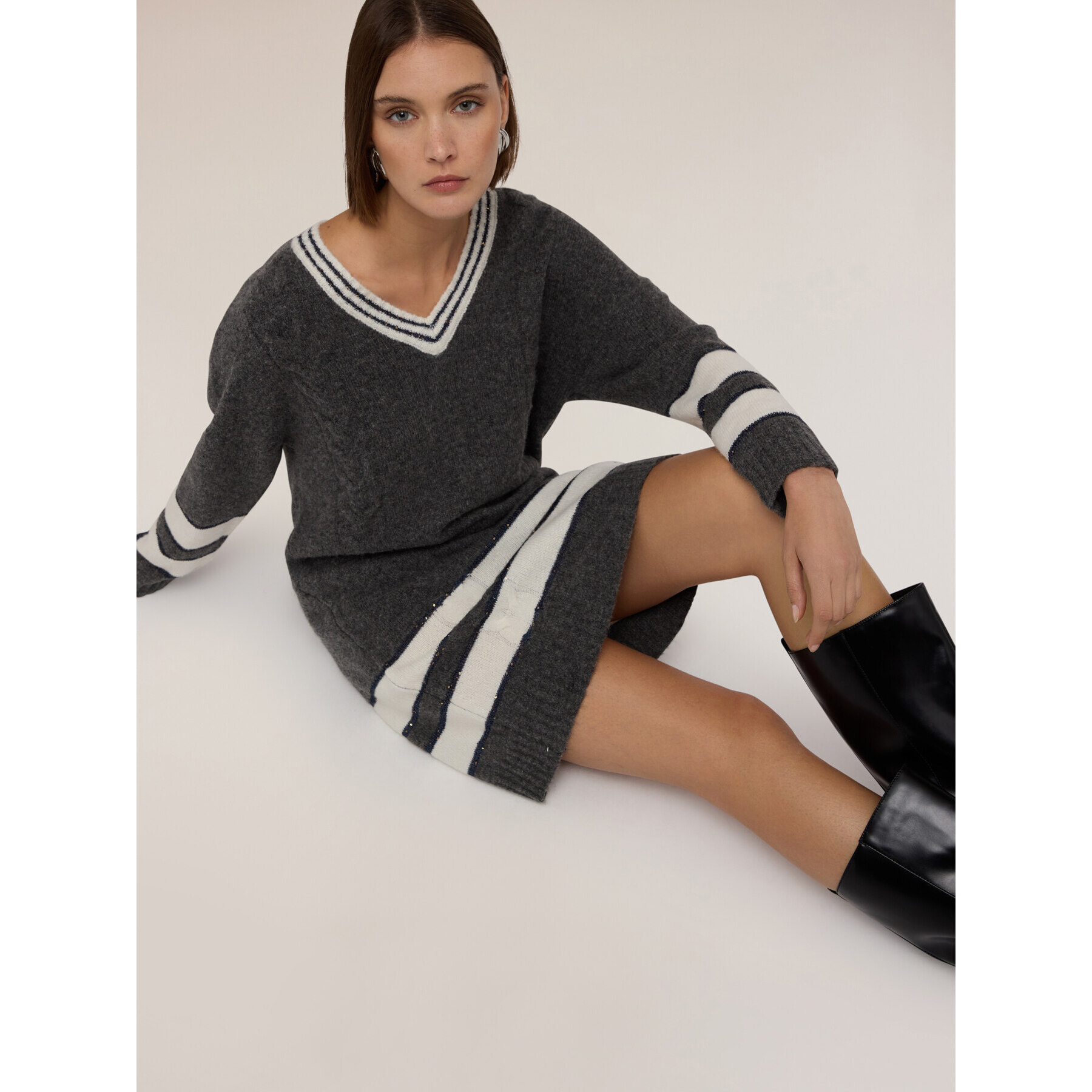 Motivi - Vestito over in maglia misto lana a righe - Grigio