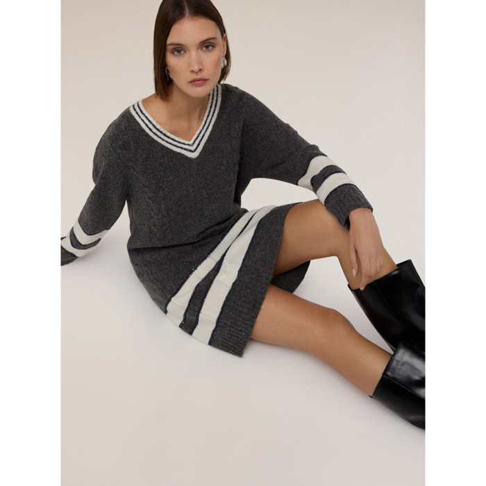 Motivi - Vestito over in maglia misto lana a righe - Grigio