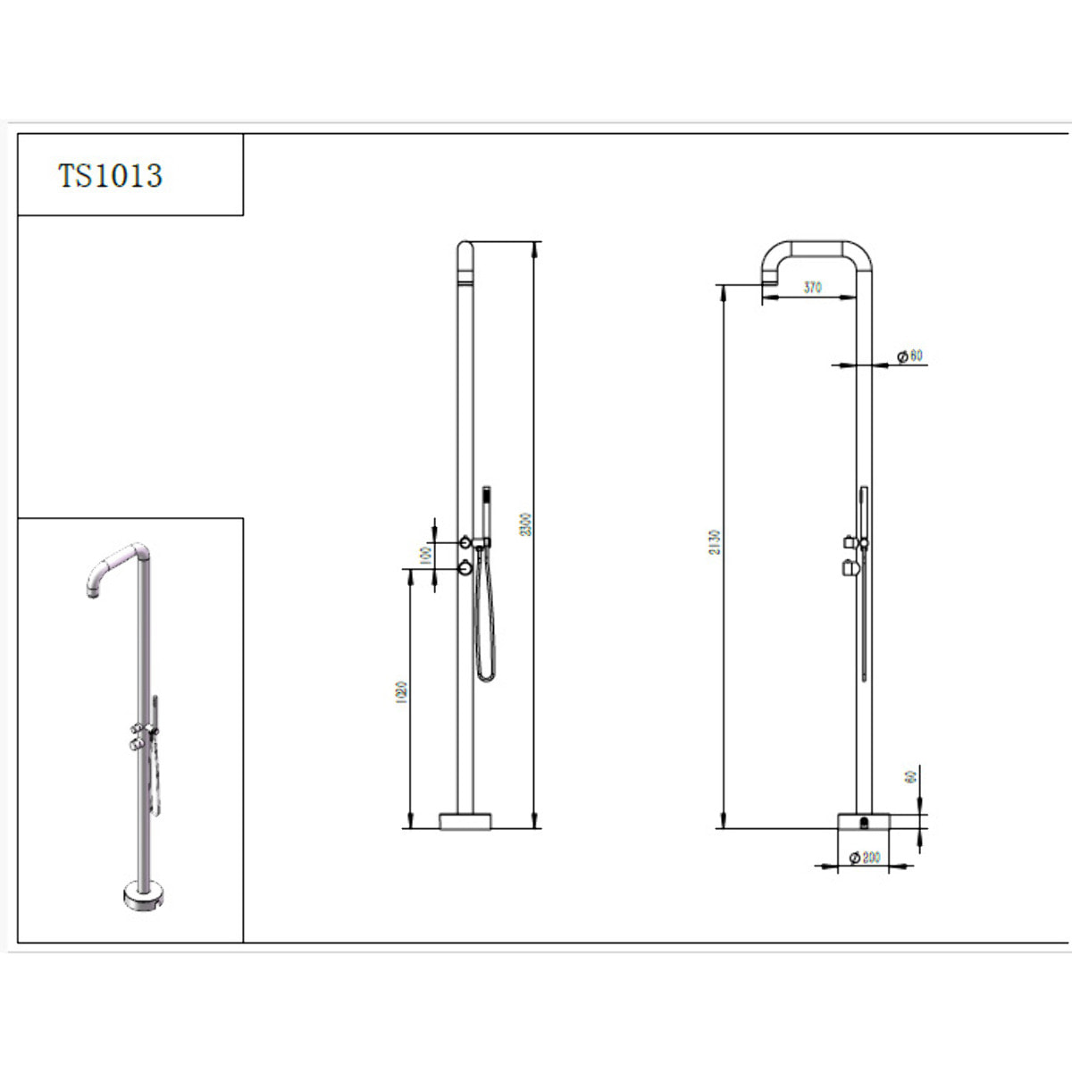 Douche extérieure inox 316L, eau chaude/froide, douchette à main, inox brossé (TS1013)