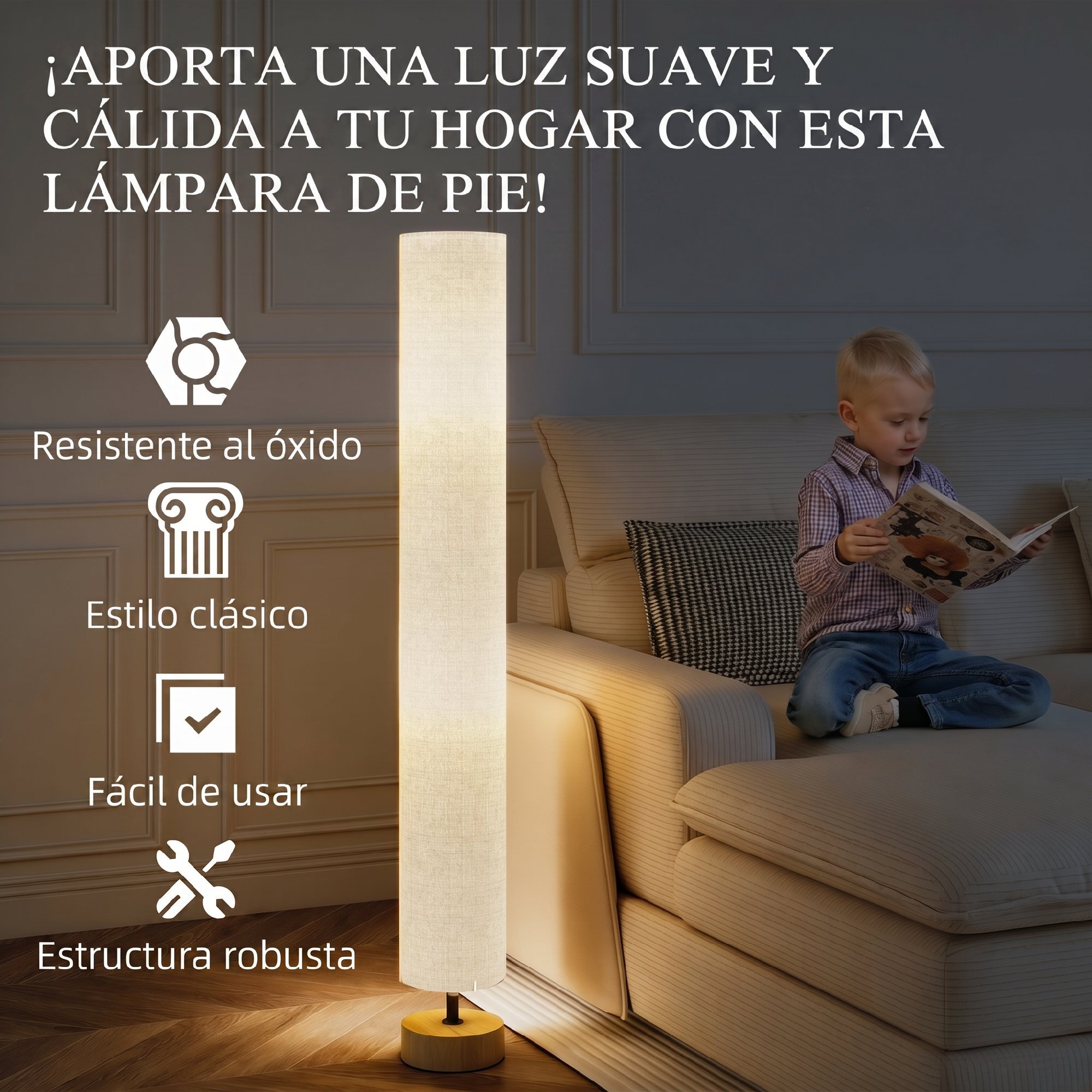 Lámpara de Pie Moderna Lámpara de Salón con Casquillo Máx. 40 W E27 Pantalla de Lino y Marco de Metal para Dormitorio Ø15x120 cm Gris