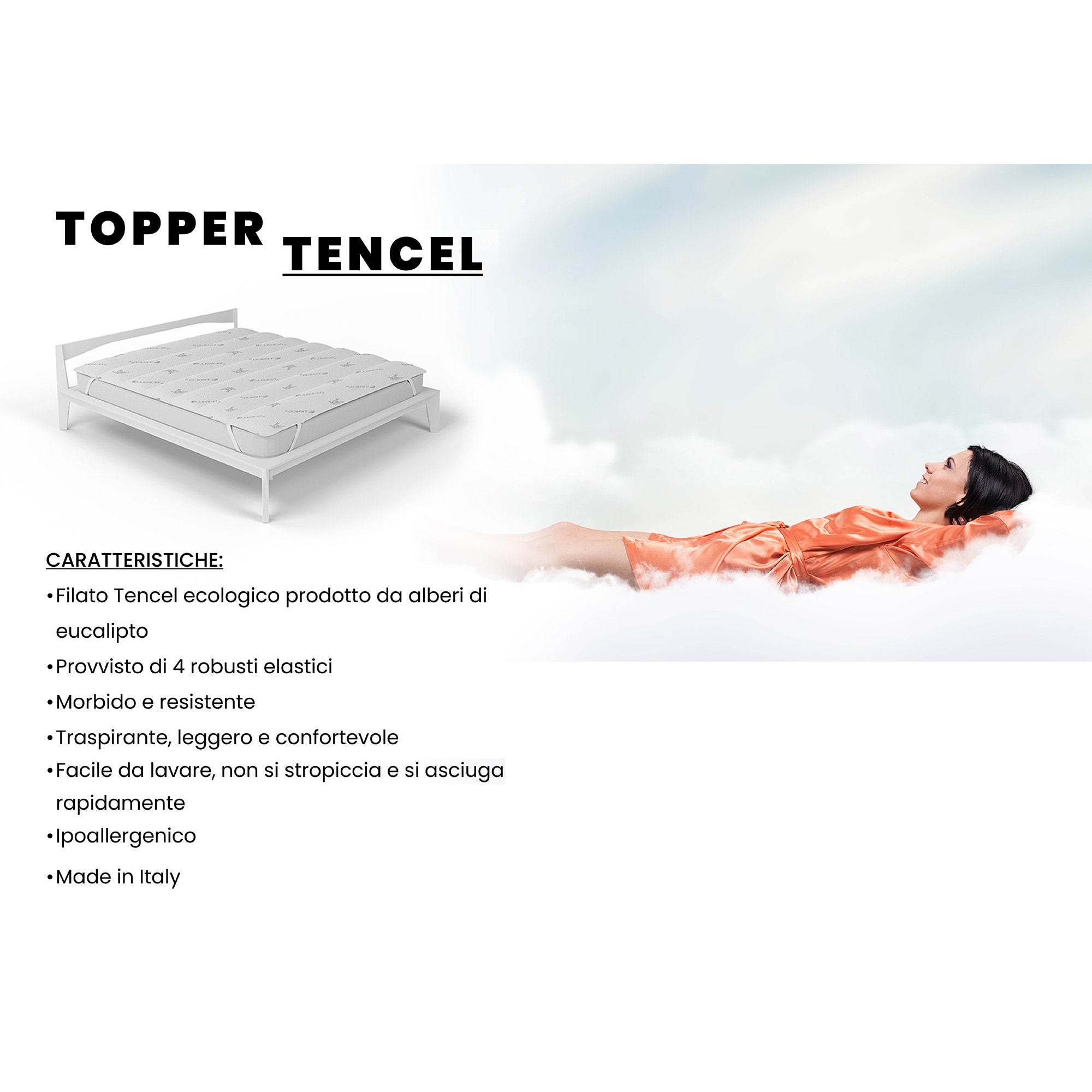 TOPPER TRAPUNTATO TENCEL CON ELASTICI - Made in Italy