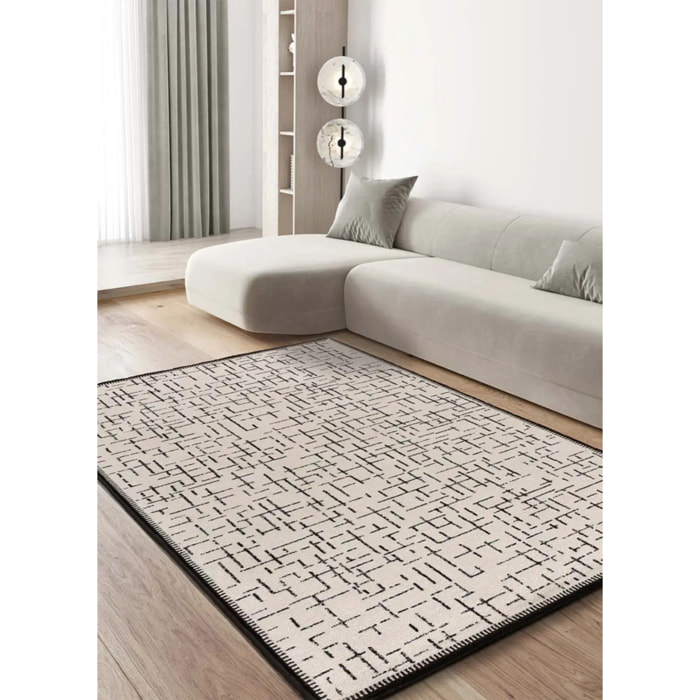 RETRO Alfombra pelo corto con diseño geométrico en blanco y negro, varias medidas disponibles.