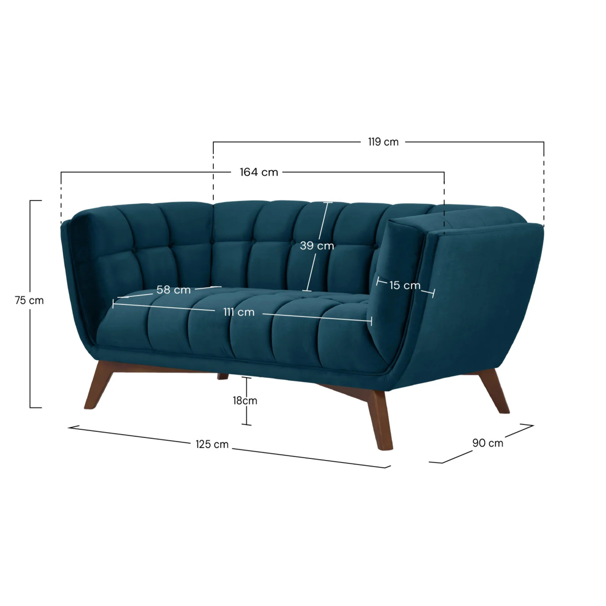 Canapé.2 places en velours bleu foncé - Mona