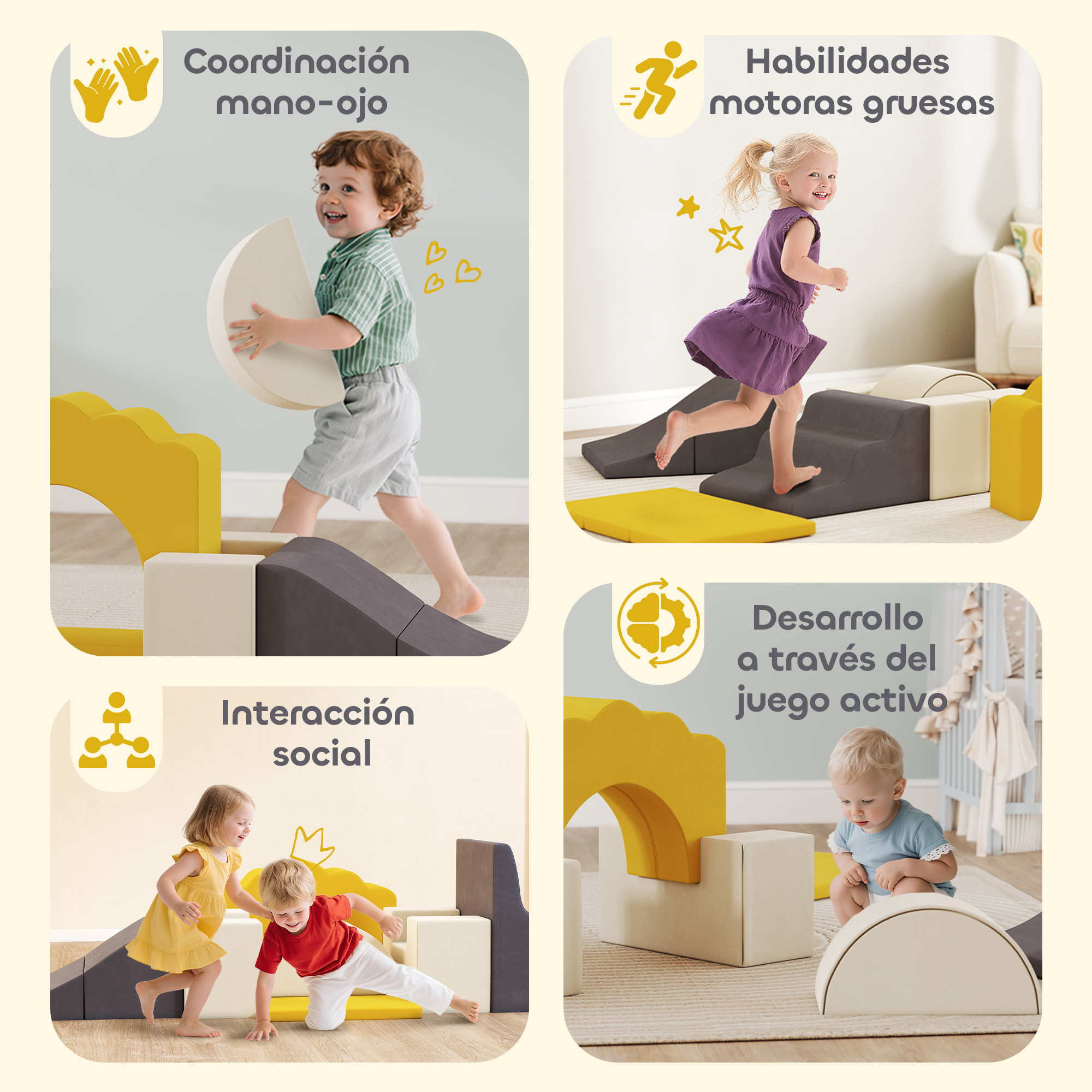Juego de 7 Bloques de Espuma para Niños, Bloques de Psicomotricidad, Figuras de Construcción, Juguete para Aprendizaje para Escalar y Gatear, Amarillo