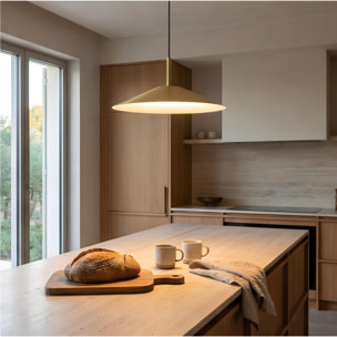 Ledsc4 LedsC4 - Lámpara Colgante LED Interior, Diseño Contemporáneo, Luz Cálida 2700K-3000K, Altura Ajustable, Difusor Opal, Oro Mate, 50,000 Horas Vida Útil, Garantía 5 Años