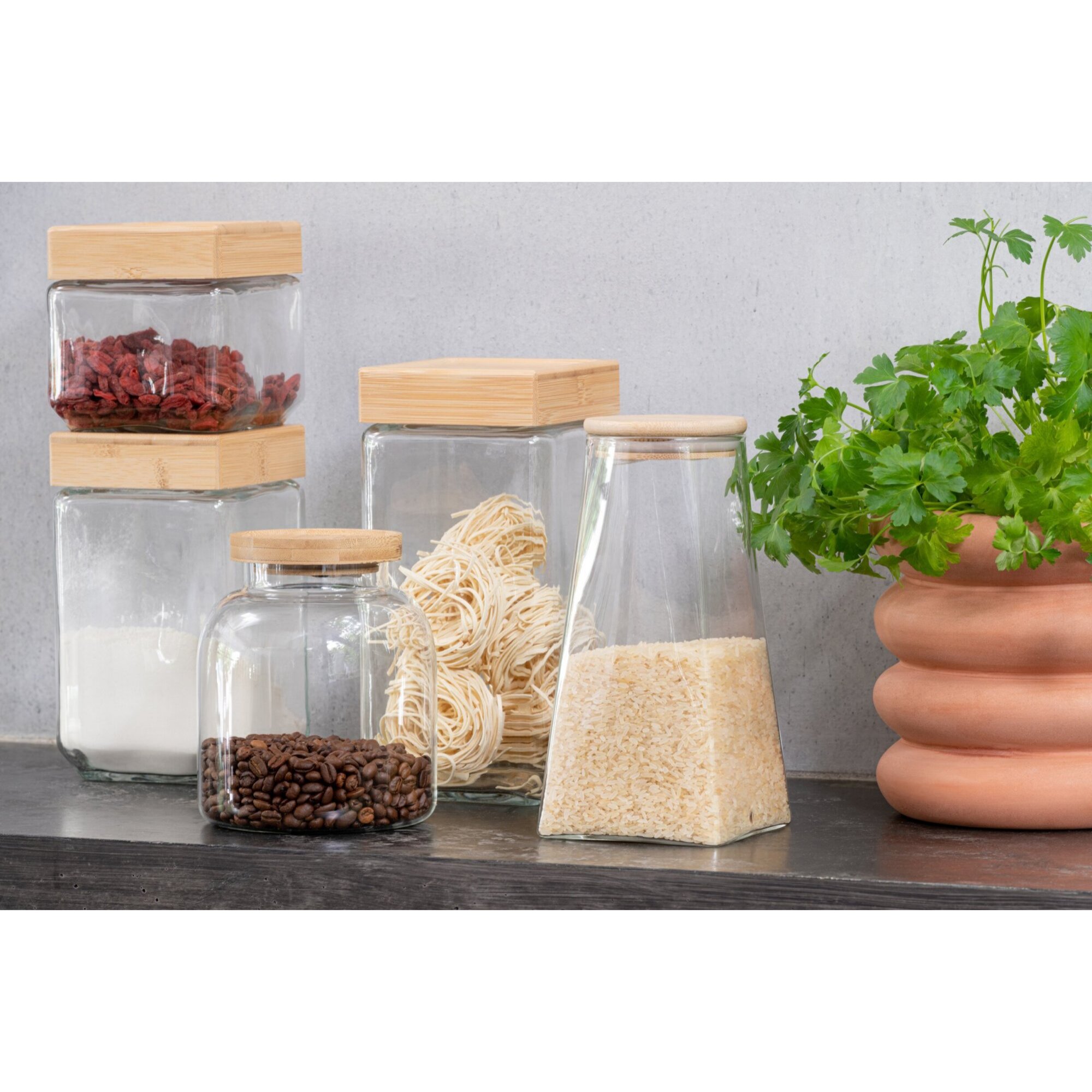 J-Line pot de conservation Louis - verre/bambou - transparent/naturel - small