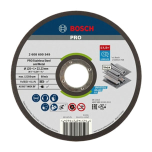 Disque EXPERT à tronçonner BOSCH à moyeu plat Spécial inox 125X1.0 MM - 2608600549